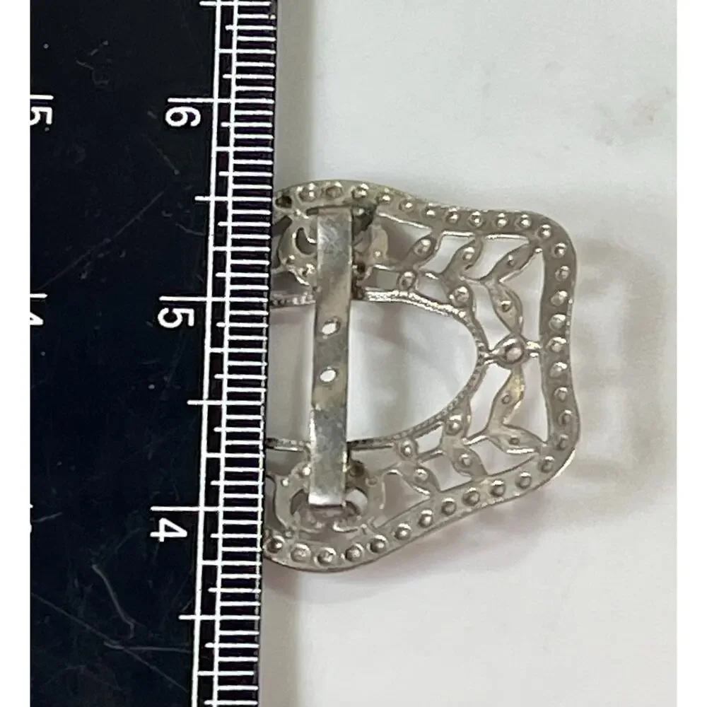 Vintage Silver Tone Floral Filigree Belt Buckle Openwork Western 2.5”